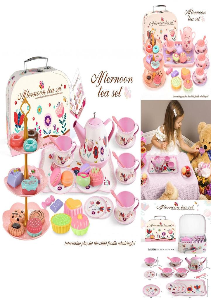 Charming Children's Tea Party Playset With Colorful Tin Tea Set And Sweet Treats