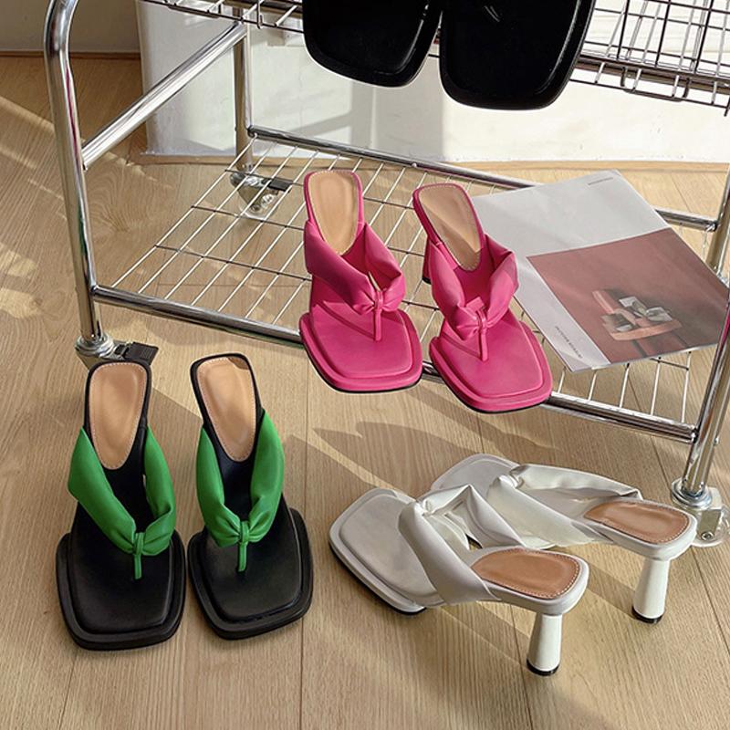 Summer Women Slipper Fashion Platform Square Toe Round Heels Flip Flops Ladies High Quality Slides Outdoor Sandals Shoes