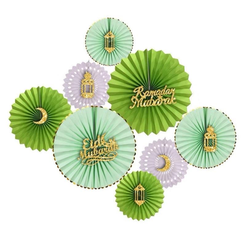 

8pcs Ramadans Paper Fan Set Elegant Folding Fan for Eid Mubarak Festival Restaurant Party Decoration Wall Hangings
