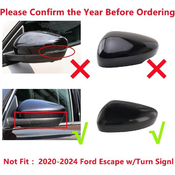 

Rear View Mirror Cover Compatible with 2020-2024 Ford Escape SE/SEL 20 21 22 23 24 w/o Turn Signal Light Mirror Caps Replacement Left and Right