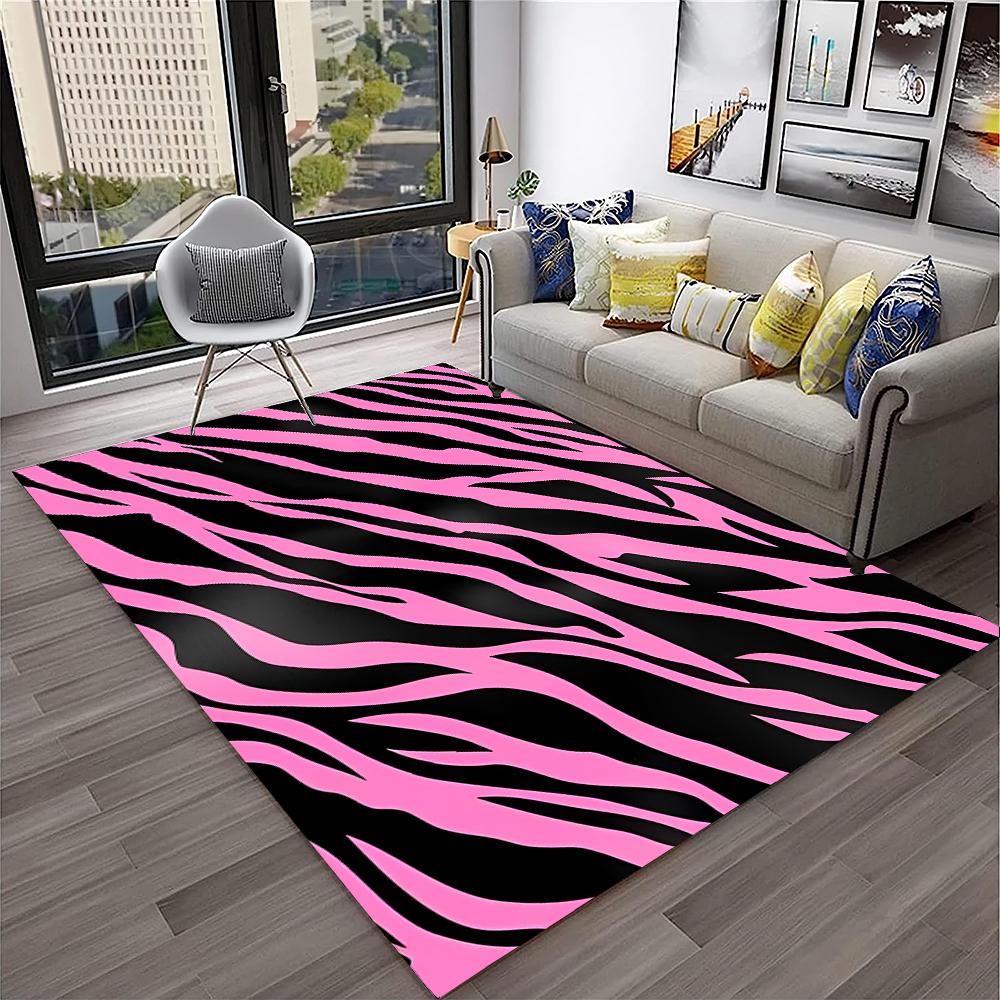 3D Renkli Zebra Çizgi Desen Halı Kilim Ev Oturma Odası Yatak Odası Kanepe Kapı Paspası Dekor, Çocuk Oyun Alanı Halı Kaymaz Zemin Paspası