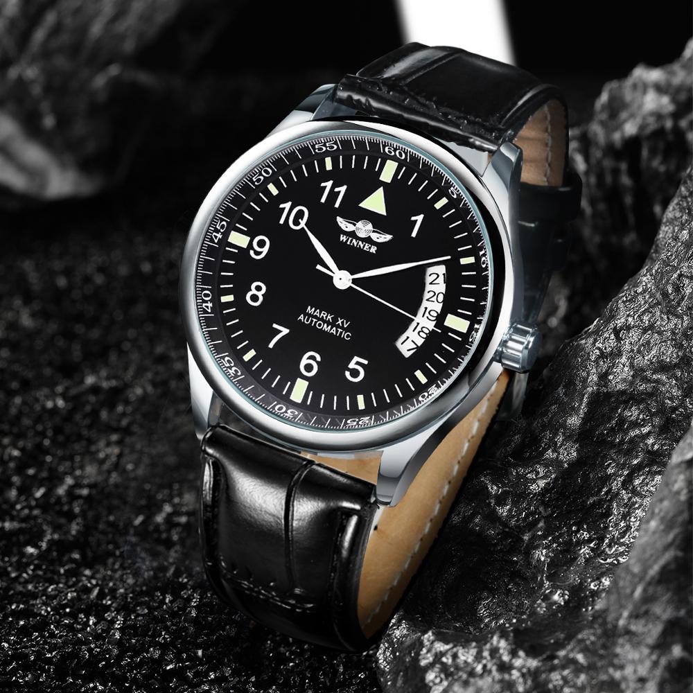 Mode T-Winner Herrenuhr Top Marke Automatisch Mechanisch Schwarzes Lederarmband Kalender Klassisch Business Casual Armbanduhren