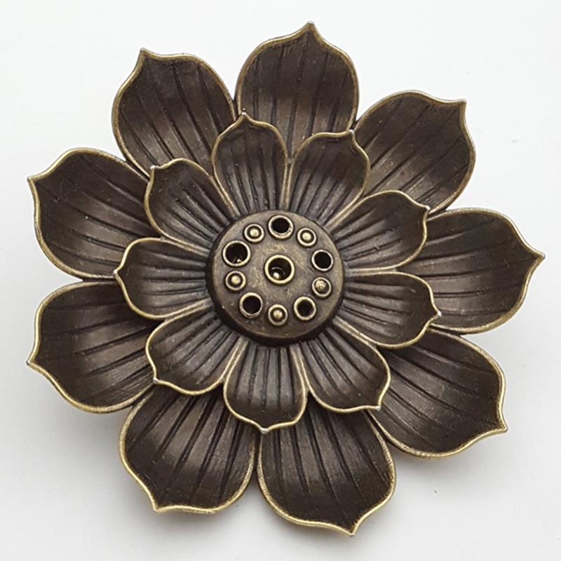 1pc 1pc Alloy Incense Burner Stick Holder Plate Buddhism Lotus Line Incense Plate Sandalwood Coil Base Temples Home Deco