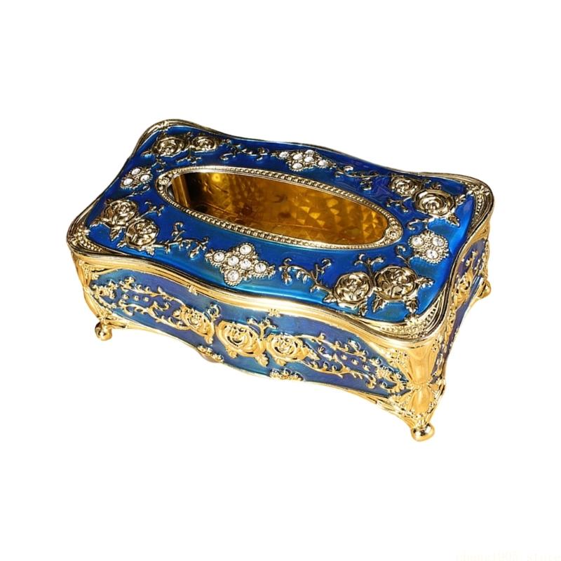 QX2E Classical European Inspired Tissue Box Featuring Beautiful Rose Motifs And Nonslip Base Rose Themed Tissue Dispenser