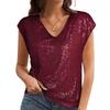 Damen Sommer V-Ausschnitt Pailletten Kurzarm Top Weste
