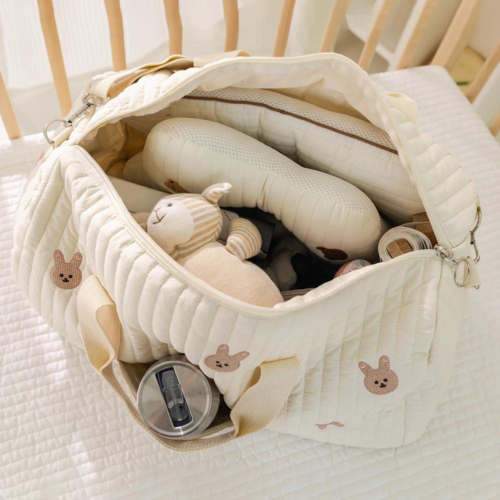 Baby Diaper Bag Embroidered Nappy Organizer Cute Cartoon Messenger Bag with Zipper Mom Bag Storage Bag Luggage Tote Bag
