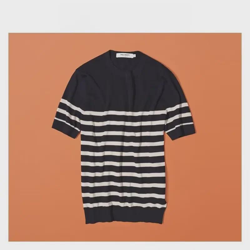 

2023 Летняя мужская полосатая свободная повседневная футболка: Модный, Простой, Универсальный M