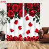 2PC Red Rose & Petal Curtains 2D Floral Print Light Filtering Sheer Drapes Romantic Window Curtains for Bedroom Living Room