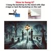 1 Piece of 2D Flat Banner - Cemetery Mist Polyester Background Fabric - Scenery of the Sepoos Cemetery and Gothic Gate