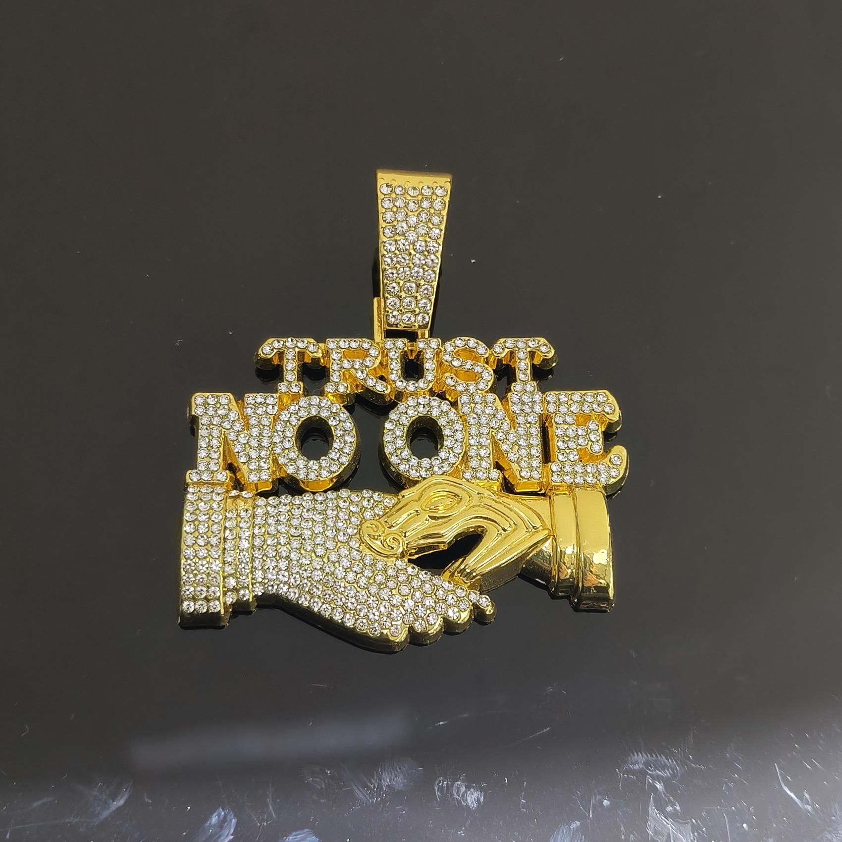 European and American Hip-hop Letters TRUST NO ONE Handshake Alloy Pendant Men s Cuban Chain Personality Fashion