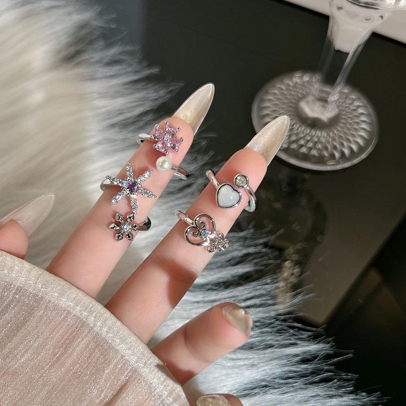 Korean Style Six-Pointed Star Heart Open Ring for Women - Trendy, Elegant, and Versatile Index Finger Jewelry