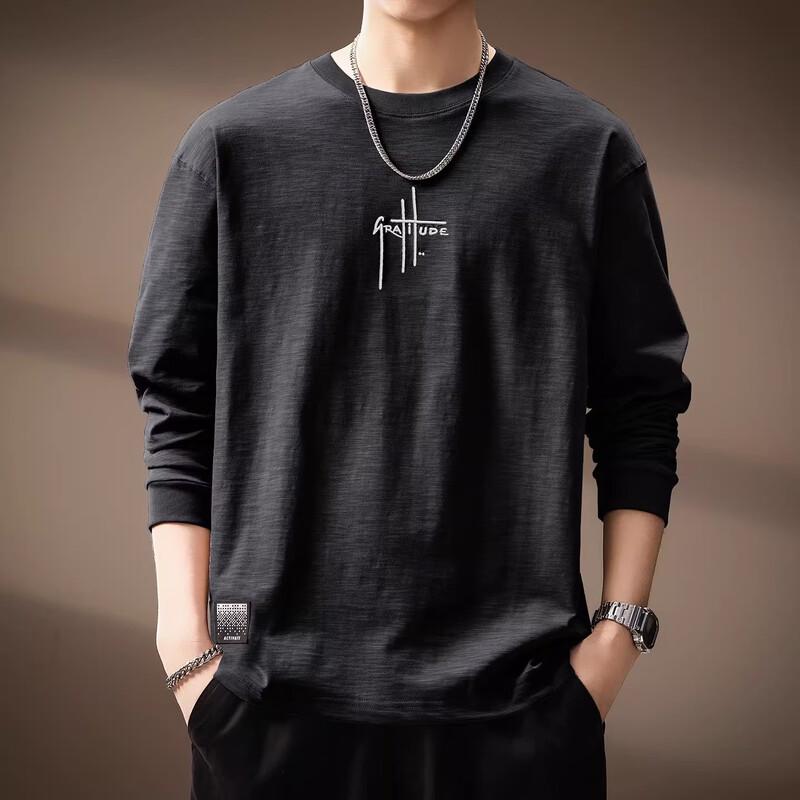 Men s Embroidered Slub Cotton Long Sleeve T-Shirt M