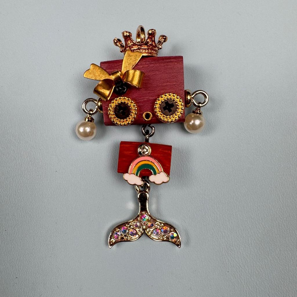 Handmade Zodiac Design Steampunk Robot Alloy Necklace Pendant Wooden Keychain Charm Unisex Phone Chain Accessory