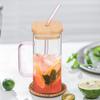 Clear Glass Cup with Handle Bamboo Lid Transparent Drinking Glass for Cold Hot Beverage Milk Water Juice Mug Beverage Juice Cup