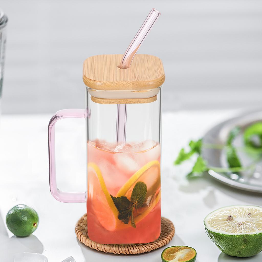 Clear Glass Cup with Handle Bamboo Lid Transparent Drinking Glass for Cold Hot Beverage Milk Water Juice Mug Beverage Juice Cup
