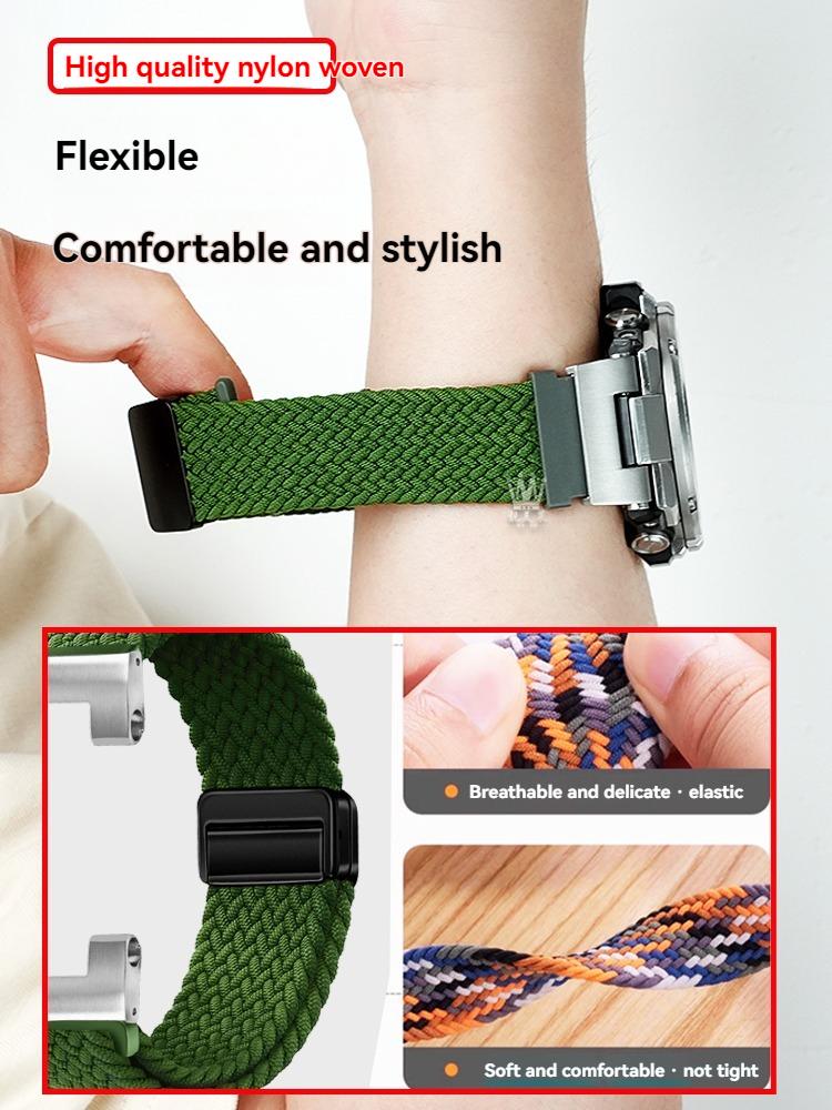 Nylon Strap for Casio G-SHOCK GST-B100/S110/S120/S130/W300 G-Shock Steel Core, Magnetic Fold Clasp - Quick Adjust & Easy Wear