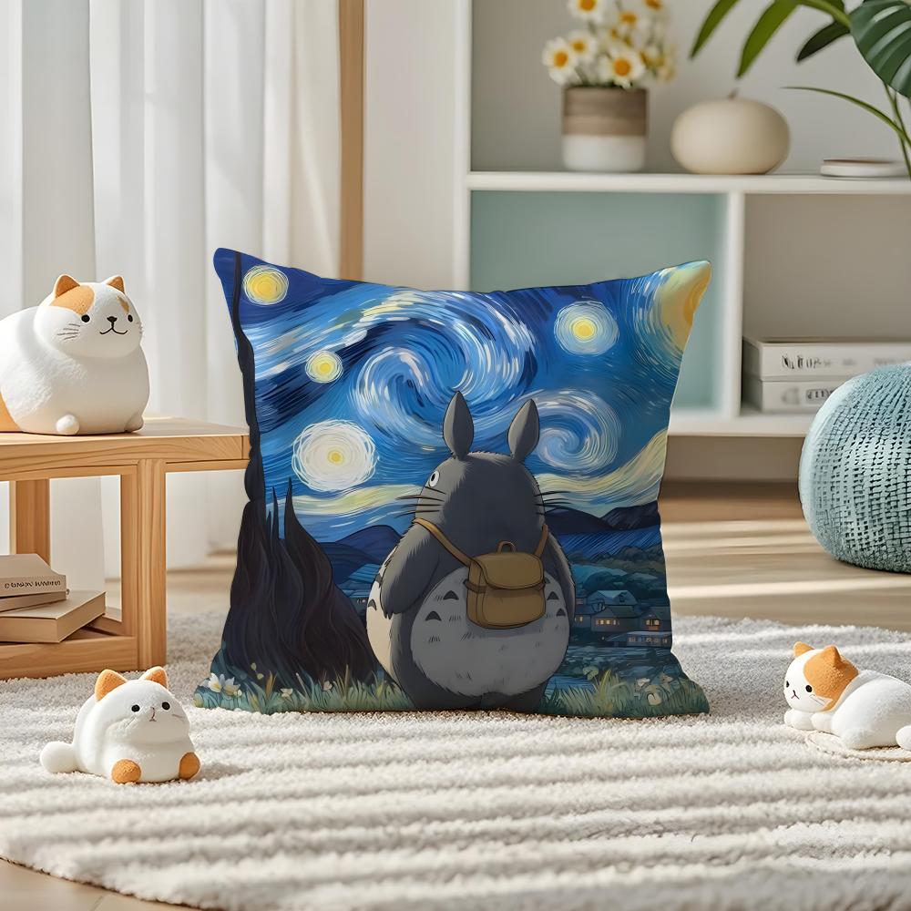 T-Totoro Pillow Case Silky Elegant Comfort Sofa Bed Invisible Zipper