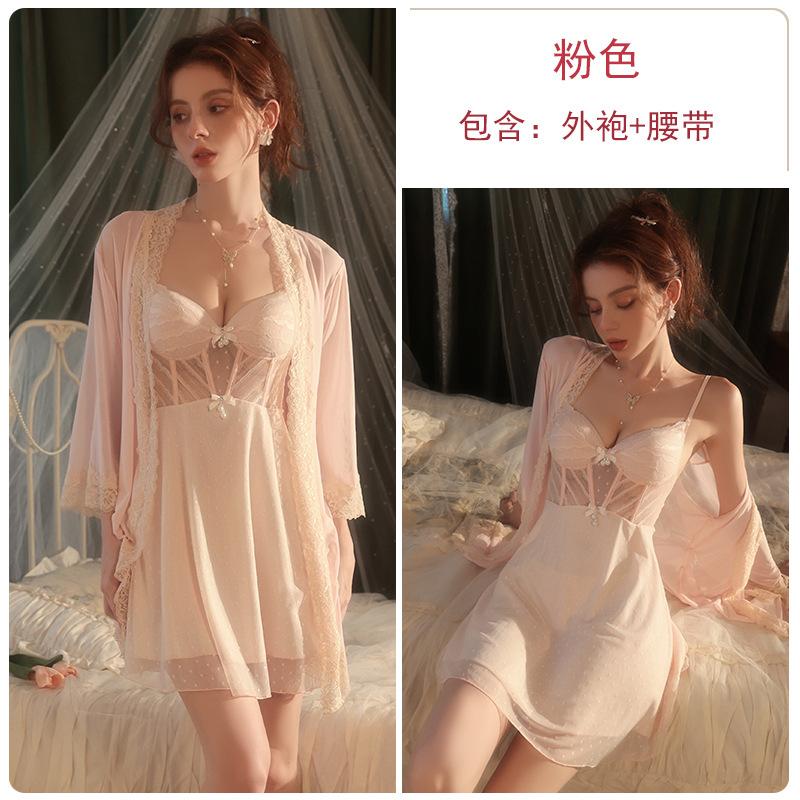 Women's Silky Push Up Padded Sleep Dress with Robe Lounge Set