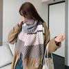 Versatile core-spun yarn plaid shawl women's high-end fringed scarf fashionable thickened warm scarf