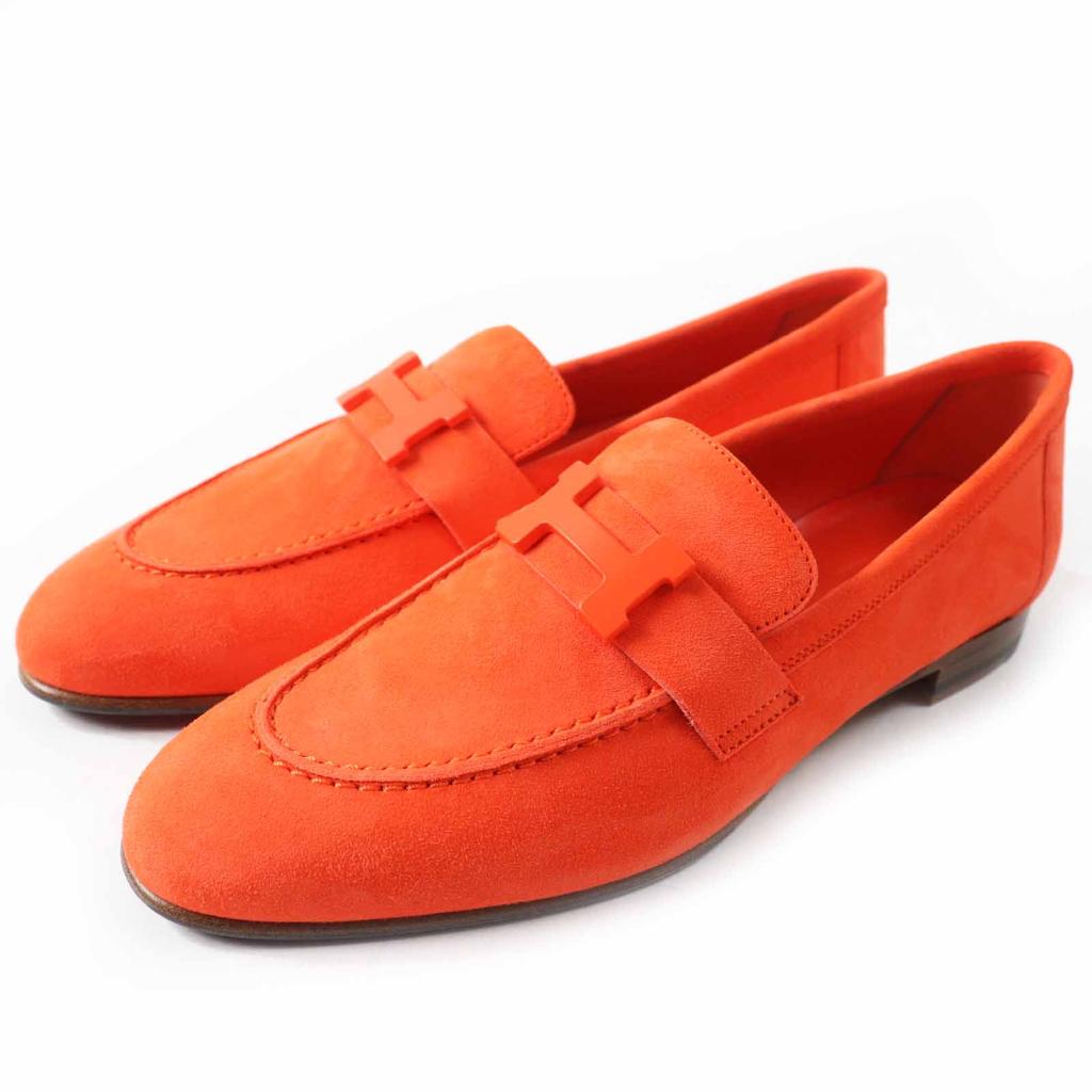 HERMES loafers moccasins paris Constance Orange Chevre Veroa Women 37 Used