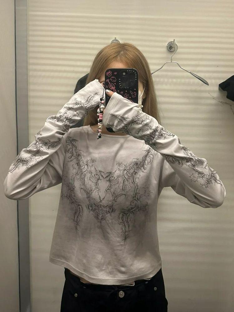 American Chic Printed Long Sleeve Slim Fit T-Shirt for Women - Autumn New Arrival Spicy Girl Top