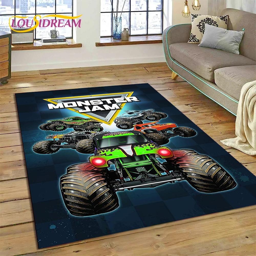 Tapete Cartoon Monster Truck Monster Jam para Sala de Estar Quarto Decoração de Casa, Tapete de Chão Antiderrapante Decoração para Sofá Capacho