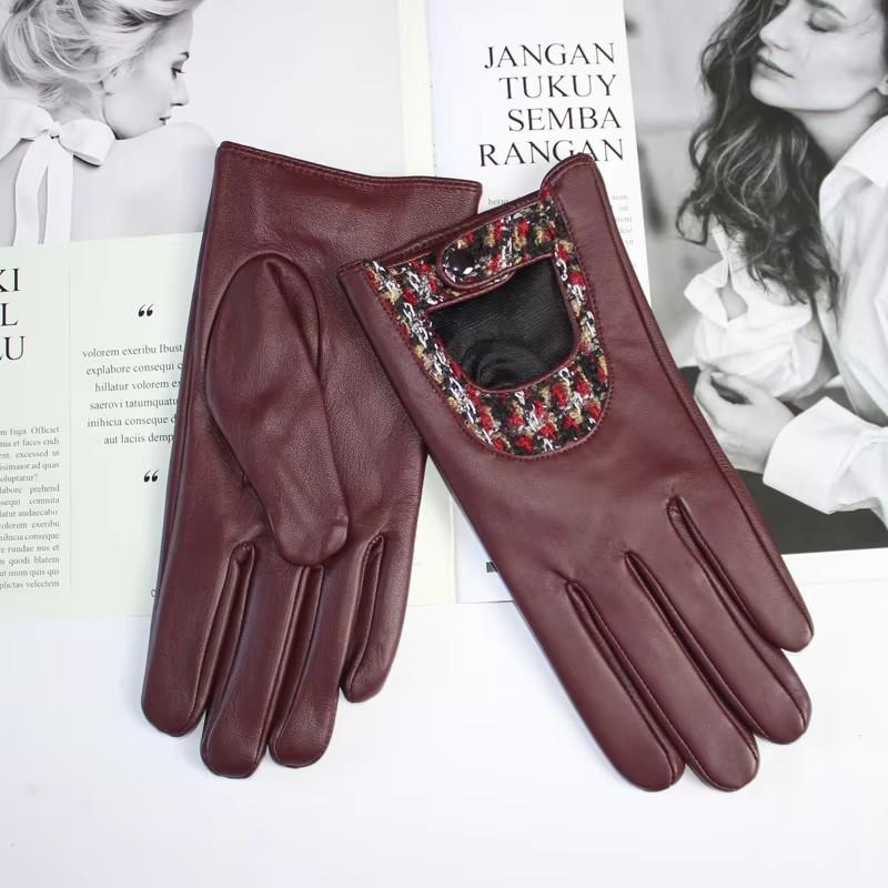 Nya Damfårskinnhandskar Pekskärm Tunnt Silkesfoder Broderade Sömmar Knappstil Utomhus Ridhandskar Körhandskar Höst
