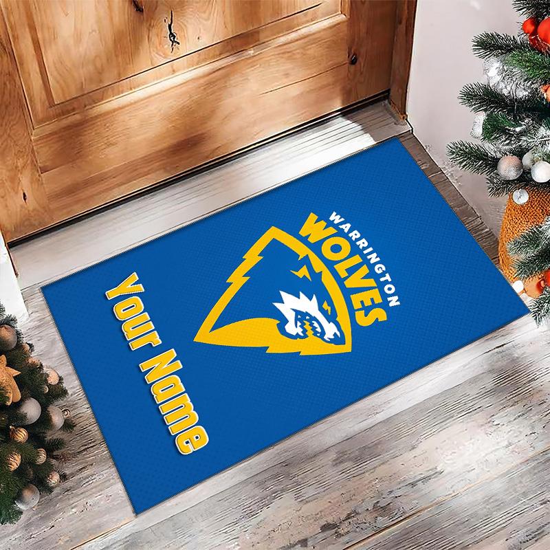 Warrington Wolves Crystal Velvet Rug, Custom Name Text Personalized Non‑Slip Floor Mat for Home Decor Gift