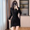 Women's Irregular Polo Collar Zipper Bodycon Dress - Spring/Autumn Fashion Chic Short Sleeve Skirt