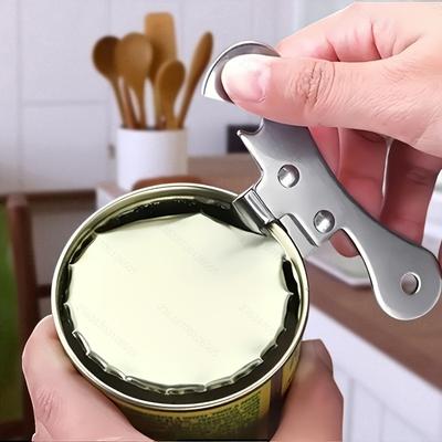 A Stainless Steel Manual Can Opener, Multifunctional Can Opener with Ergonomic Grip, Integrated Bottle Cap Opener, Kitchen Tool