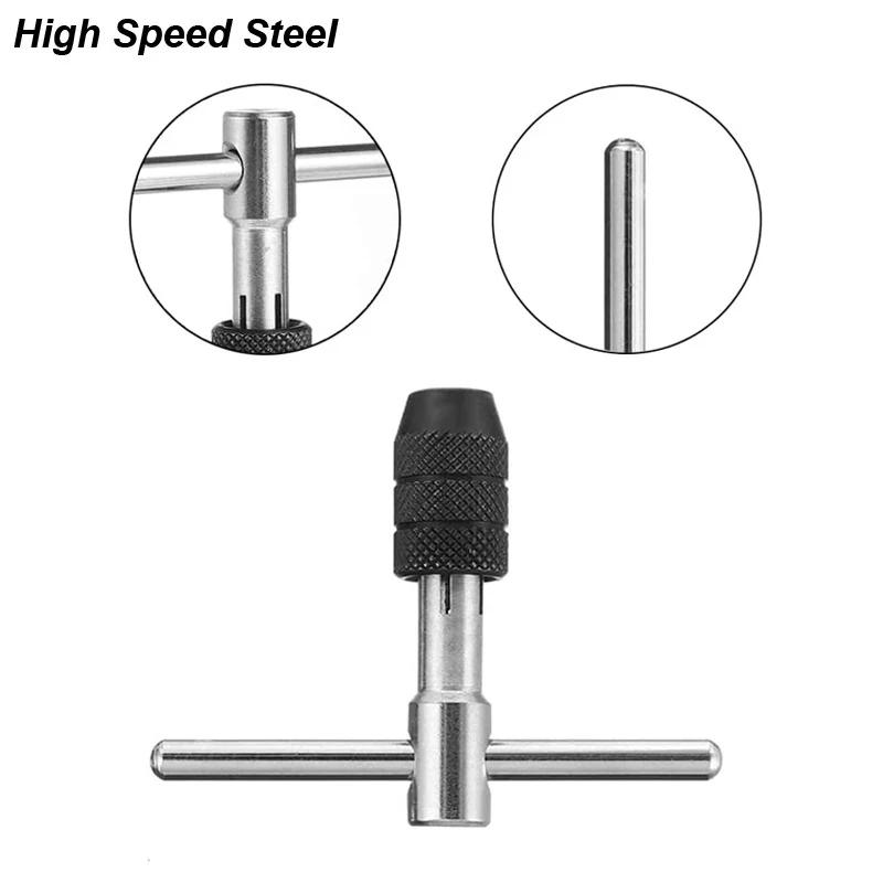 Hand Tap Wrench T-Handle Wrench Hand Tap Reamer Thread Tapping Tool Set Adjustable Machine Screw Thread Tapping Drill Bit M3-M8