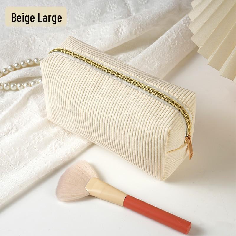 Korean Style Corduroy Pencil Case for Women, Large Capacity, High-Value Appearance, Versatile for Stationery or Makeup Brushes