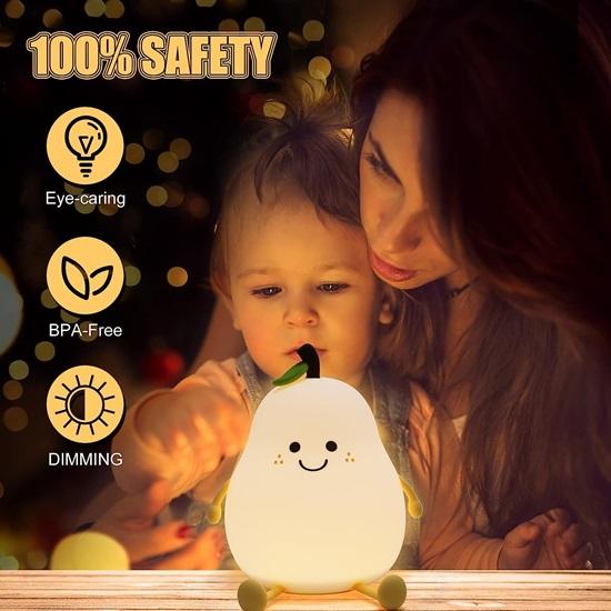 Rechargeable Silicone Pear Night Lamp, Touch Control Color-Changing LED Light with 7 Colors, , Ideal Baby Gift (Warm White)