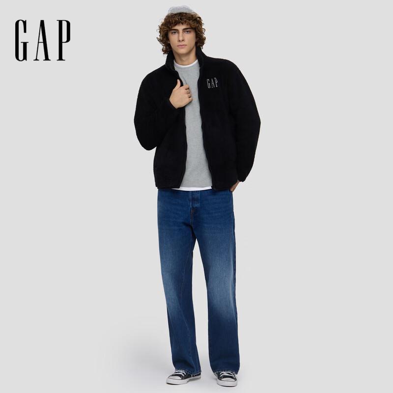 GAP Unisex Relaxed Fit Logo Plush Full-Zip Stand Collar Sweatshirt