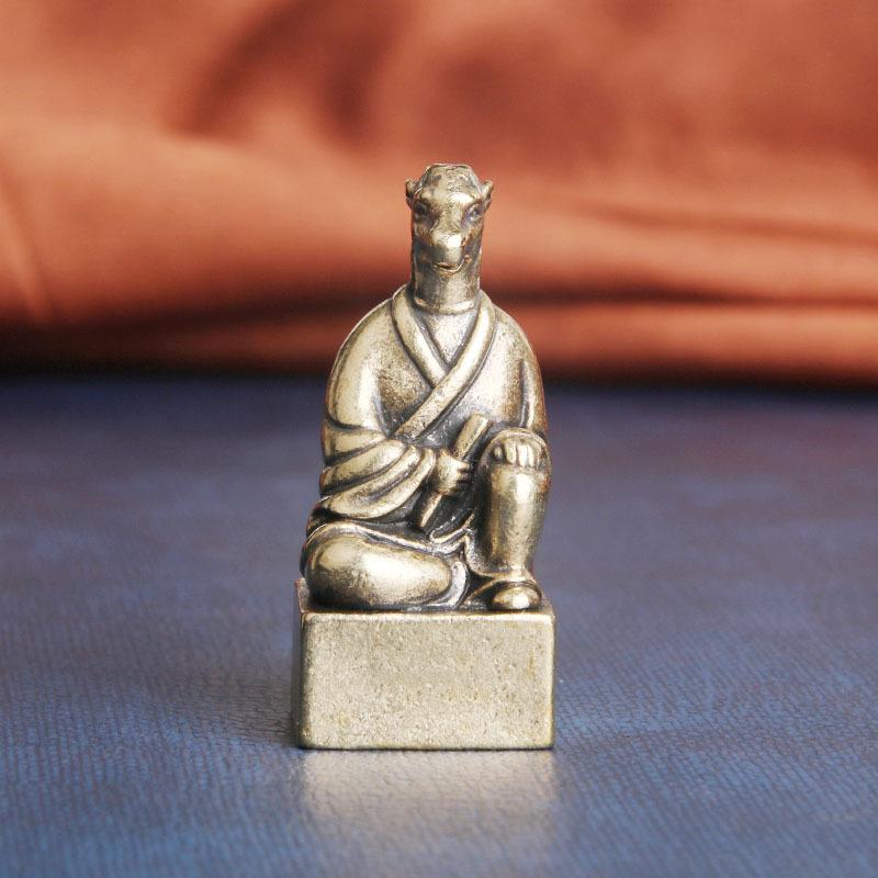 Brass Zodiac Guardian God Desktop Ornament Wealth Attraction Copper Seal Study Room Decoration Old Copperware Wholesale