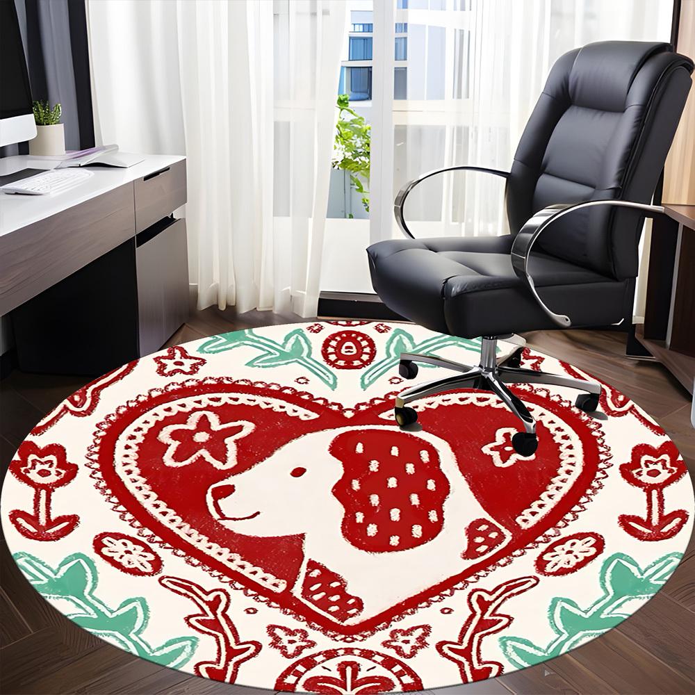 1pc Heart Dog Office Round Area Rug, Mat Suitable For Office, Under Office Chairs Bedroom Living Room Home Decor, Room Deco