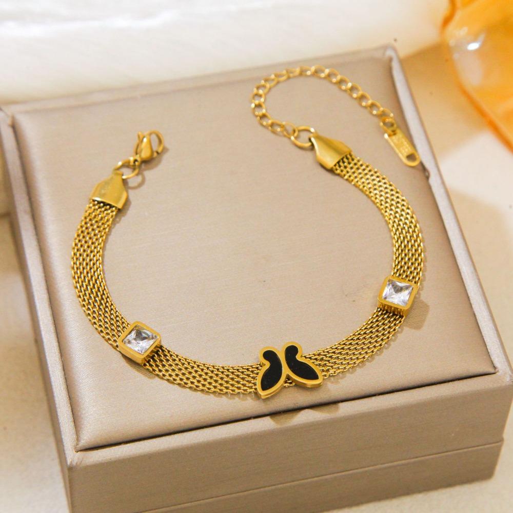 New Four-leaf Clover Bracelet Mesh Watch Bracelet Light Luxury Titanium Steel Watch Strap Chain Jewelry
