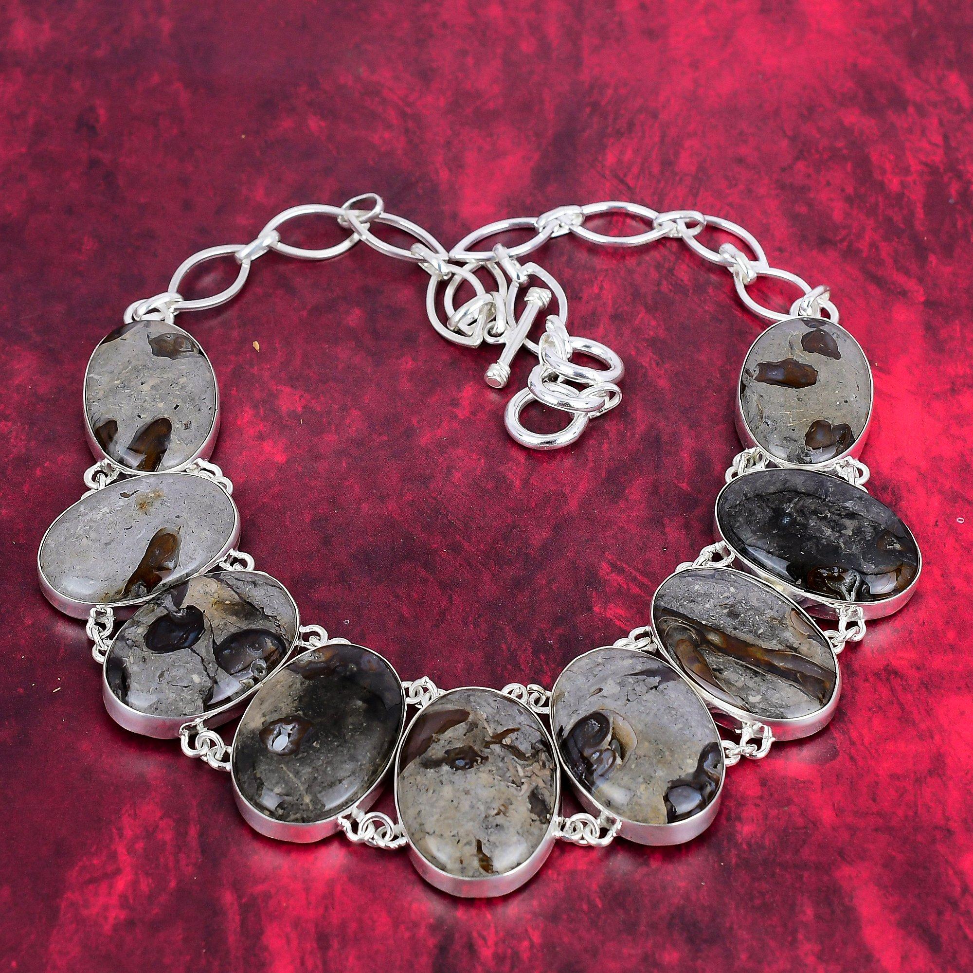 

Rock Calci Изящное ожерелье из драгоценных камней, стерлинговое серебро 925 пробы, регулируемая цепочка, ожерелье, ювелирные изделия ручной работы, для свадебного подарка Adjustable with 18 inches чёрный