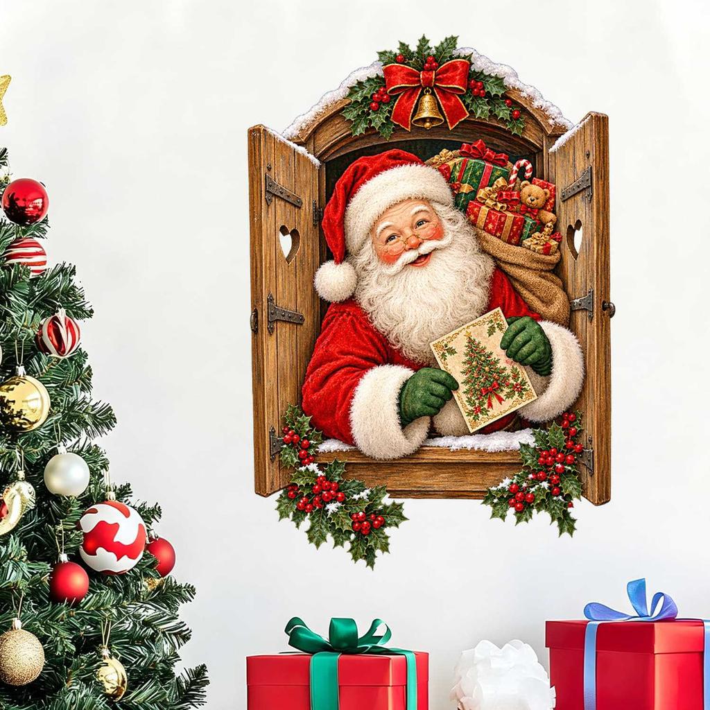 Vintage 3D Santa Claus Wall Sticker Self Adhesive Removable Bedroom Holiday Decor