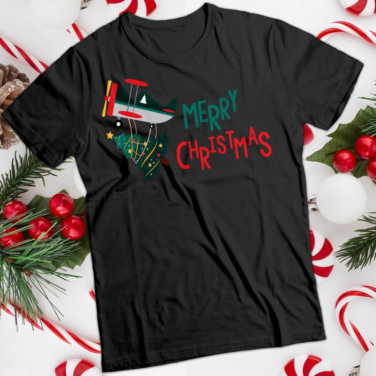

Airborne Christmas T-shirt Tree Plane Tee #MC 160