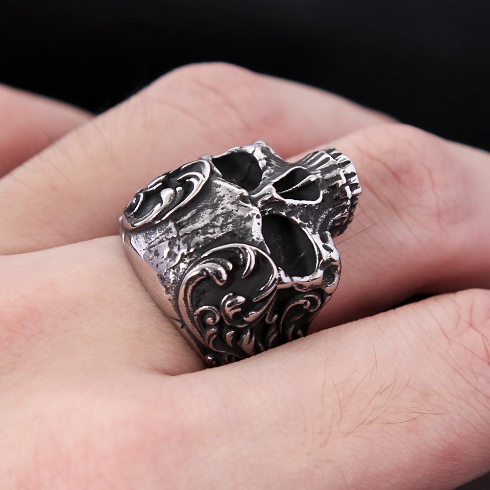 Gothic Vintage 316L Stainless Steel Skull Ring For Men Women Fashion Punk Biker Carved Rings Amulet Jewelry Gifts Dropshipping