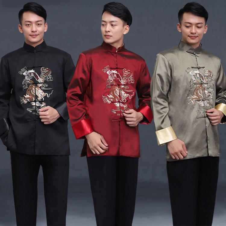 Men's Tang Suit: Embroidered Dragon Jacket - Ethnic Style Retro Long-Sleeved Top for Spring & Autumn
