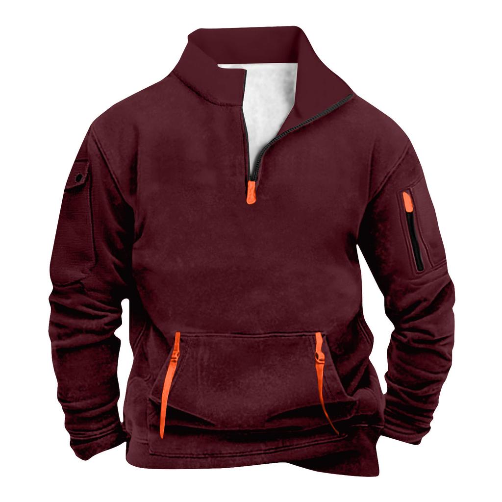 Men's Zipper Pocket Half Zipper Sweatshirt Men's Sports Large Size Casual Sweatshirt