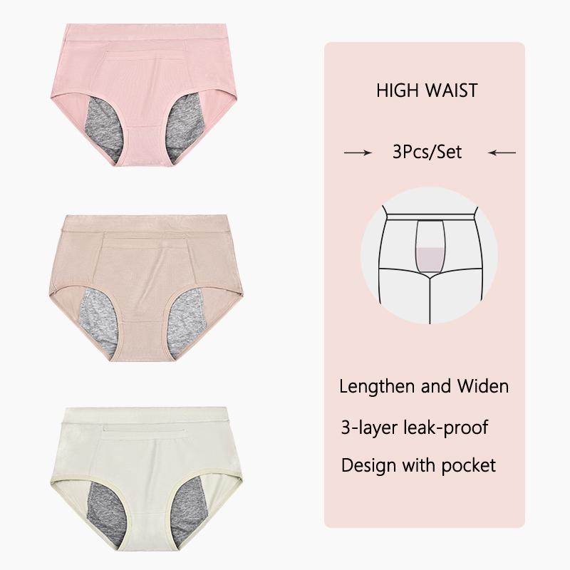 

3 шт., менструальные трусики, женское нижнее белье, герметичные физиологические штаны с высокой талией, дышащее хлопковое женское белье M-XL XL