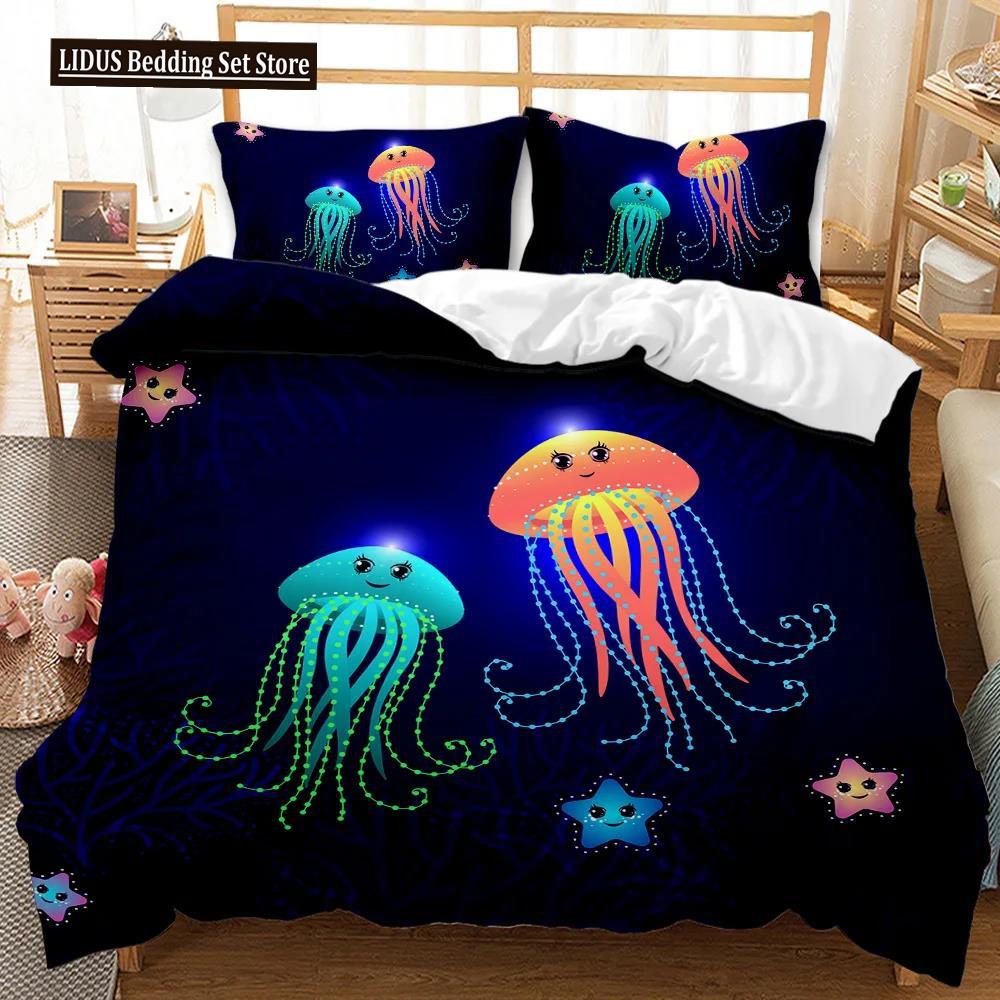 Jellyfish Duvet Cover Set Jellyfish Printed Comforter Cover For Teens Kids Ocean Theme Bedspread Sea Coral Polyester Quilt Cover