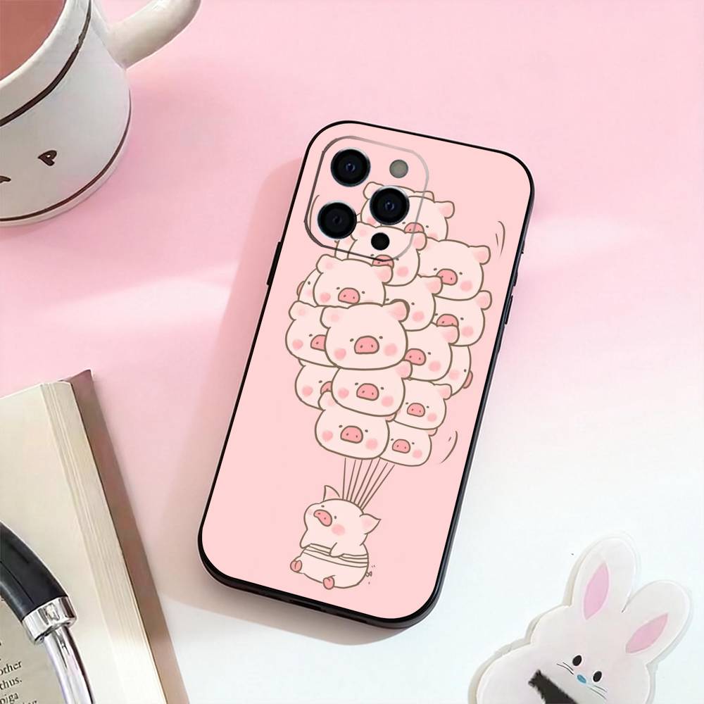 

Cartoon L-Lulu Pig Phone Case For iPhone 17,16,15,14,13,12,11 Plus,Pro Max,Soft Silicone Black Cover iPhone16plus