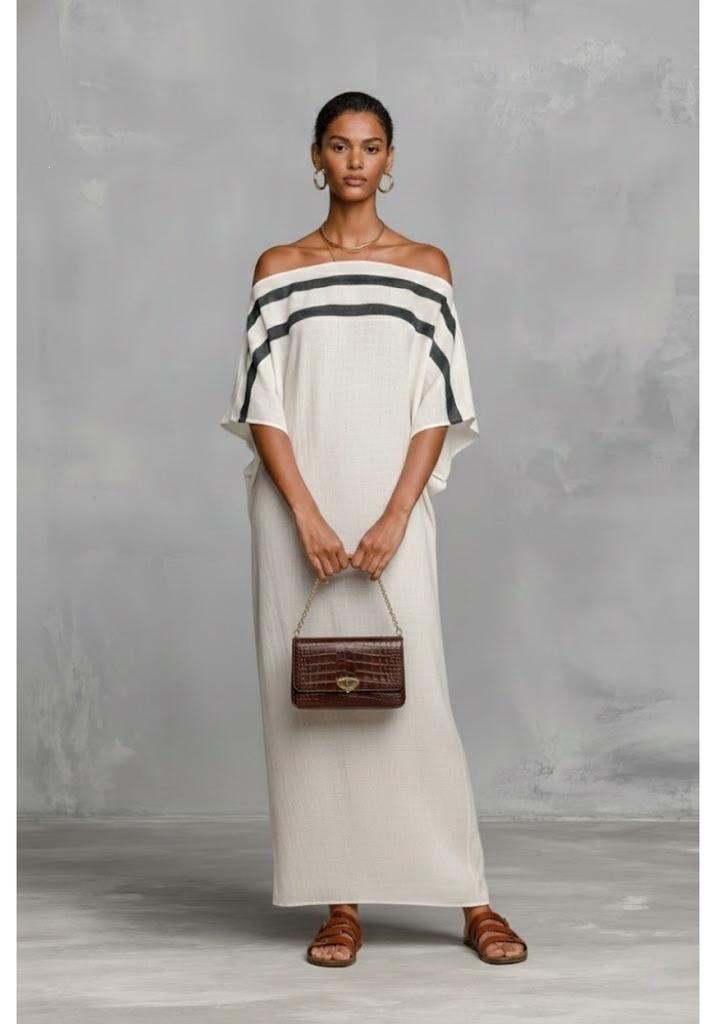European and American summer new one-word shoulder dress women's loose vacation bat sleeve long dress women
