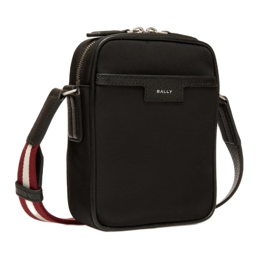 BALLY Nylon Mesh Leather Trim Shoulder Bag, Crossbody Bag Men's Black 63064341