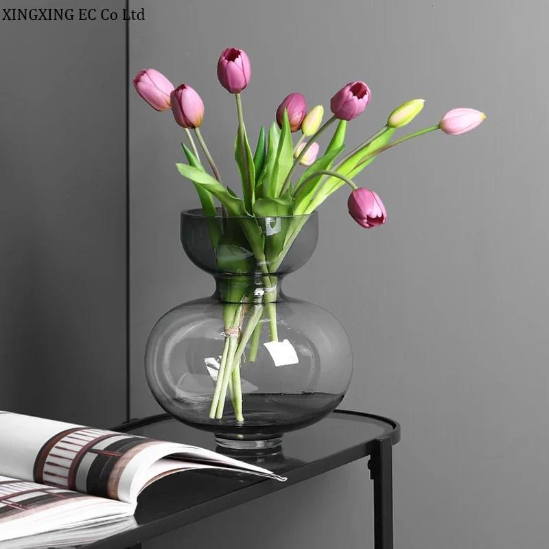Home Decoration Transparent Glass Vase Modern Hydroponic Flower Arrangement Accessories Storage Tank Countertop Vase Furnishings