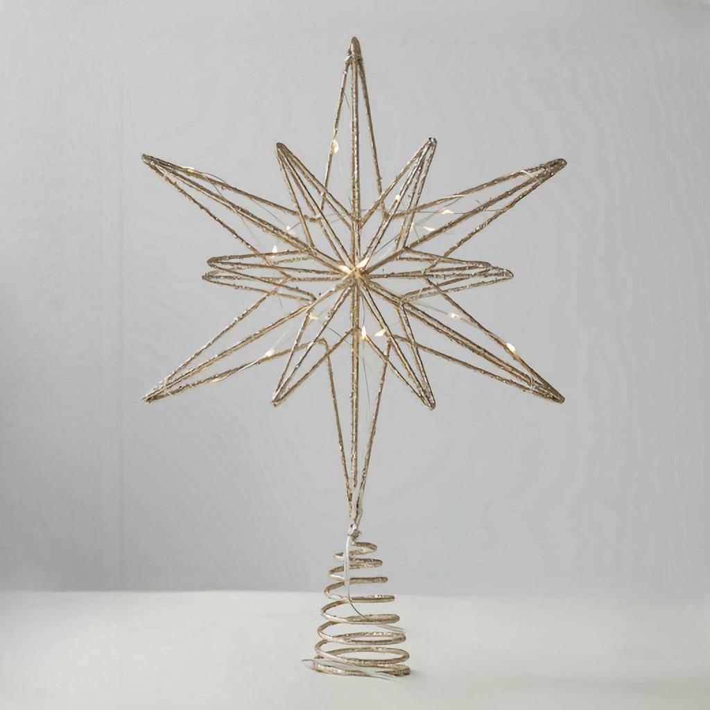 Gold Glitter Light-Up Wrought Iron Octagonal Christmas Tree Topper Star Decoration 2025